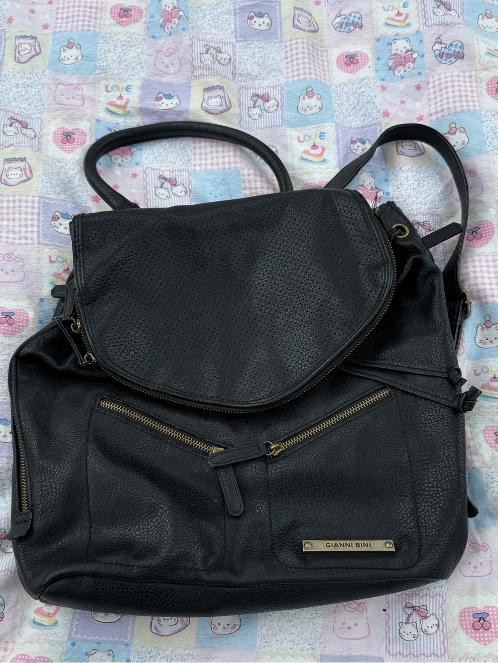 Gianni Bini Black Leather Backpack